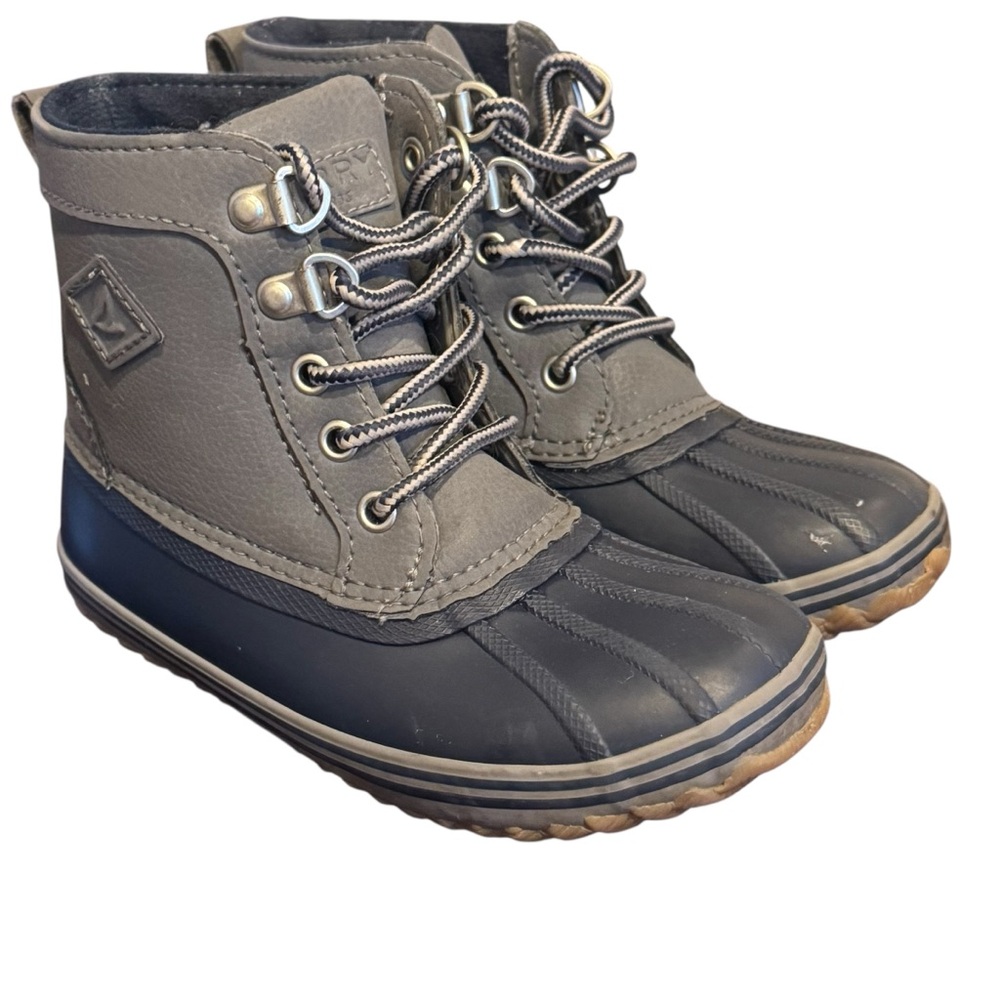 Sperry Bowline Kids Gray and navy blue waterproof snow boots size 12